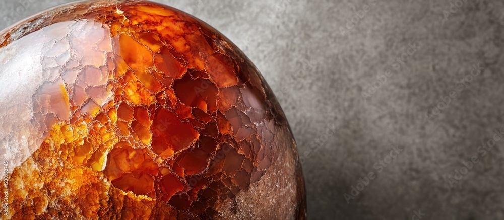 Poster amber gemstone close-up on textured surface showcasing natural patterns and colors with copy space f