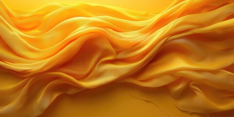 Yellow silk fabric draped in flowing waves with smooth texture and vibrant color suitable for background design Copy Space