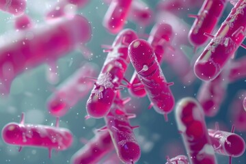 3d illustration of rod shaped bacteria escherichia coli, also known as e. Coli, floating in the intestinal tract