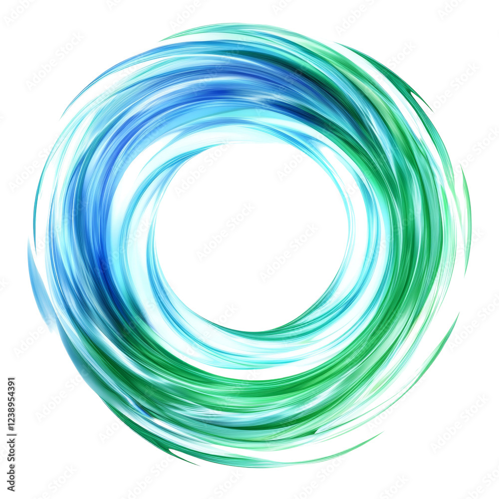 Leinwandbilder A digitally created abstract image features a swirling circular design in shades of blue and green, creating a dynamic and visually appealing pattern.