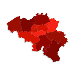 Belgium map with border highlighted regions, states, isolated on white background. Template map of Belgium. Detailed vector illustration.
