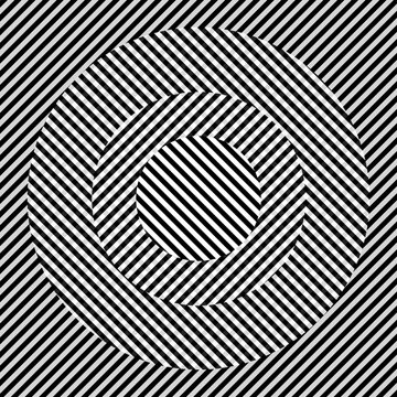 Abstract art geometric on a white background using optical illusion with circles and black stripes, line vectors for backgrounds, wallpapers, logos, headers