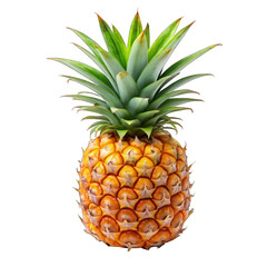 Fototapeta premium Ripe yellow pineapple fruit isolated on food diet sweet juicy green plant on transparent background