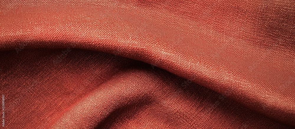 Poster textured fabric material in rich reddish hue with soft draping folds and detailed weave pattern suit