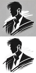 Stylized silhouette of a man in a suit with dynamic brush strokes representing sophistication and style concept
