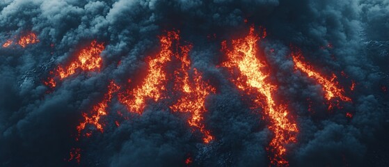 Fiery Lava Flowing Through Dark Clouds Creates a Dramatic and Intense Visual Texture