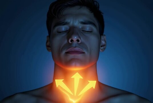 Sore throat, Anatomical illustration of the neck of a person with a cold with directions of radiation sickness.