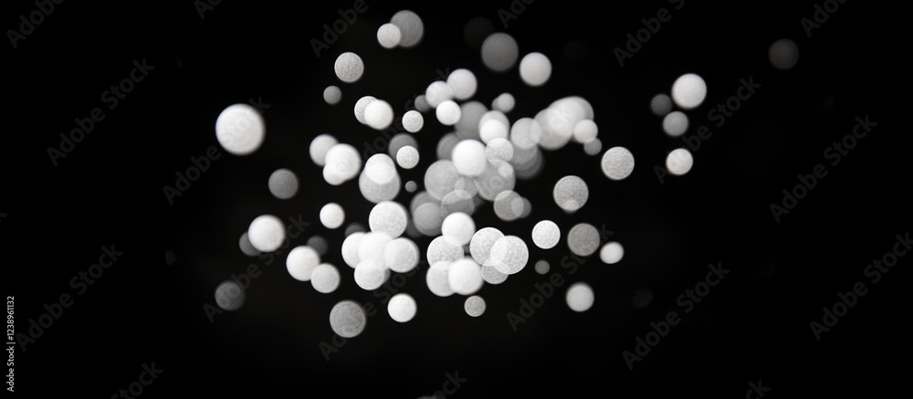 Poster abstract white bokeh lights on a black background creating a dreamlike visual effect with copy space