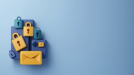 Fototapeta premium Colorful Digital Security Locks and Envelope on Blue Background