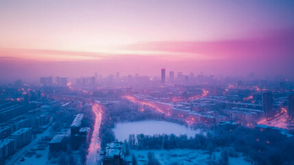 Fototapeta premium Winter Dawn Cityscape: Lavender Hues