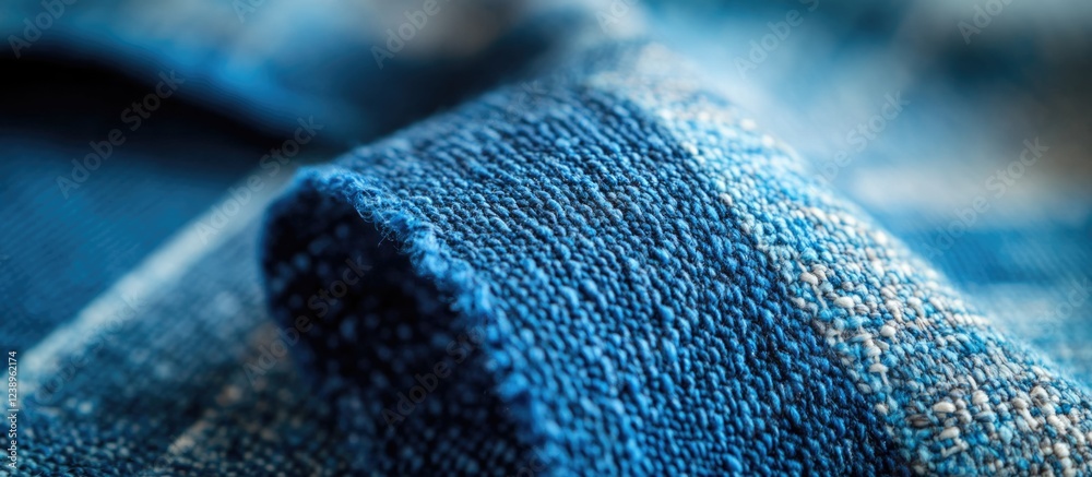 Poster close-up view of textured blue fabric with detailed weave pattern suitable for background use and di
