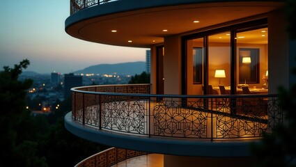 Fototapeta premium Art Deco design of modern Balcony, cinematic photography