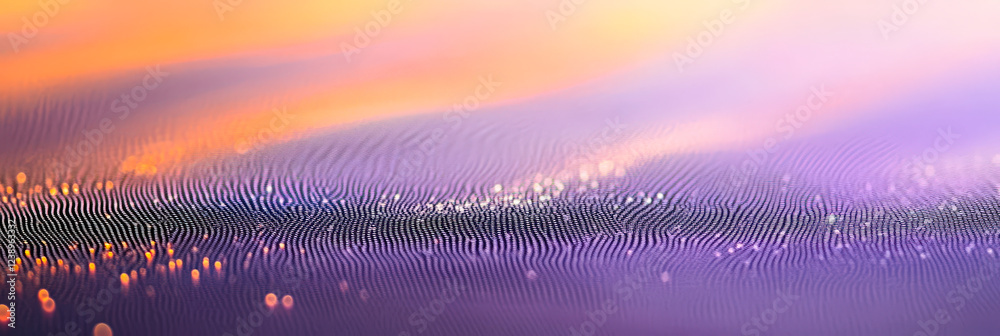 Poster vibrant colors blend in the sky while gentle waves create rhythmic patterns on the surface, reflecti
