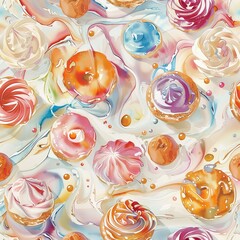 Seamless pattern with watercolor cake drawing pattern, abstract illustration on white background