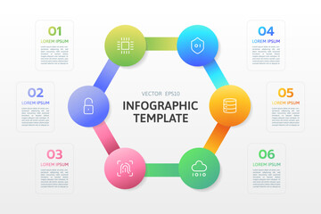 Modern Infographic Template with a Hexagon Structure showcasing a Cloud Computing Concept. Vibrant Business Chart for Marketing, Strategy, Workflow, Tech Presentations. Ideal for Startup and Finance