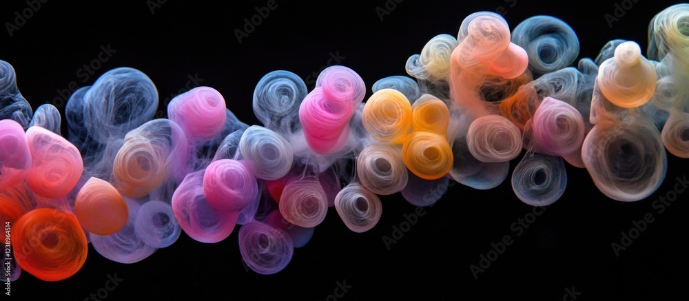Aufkleber Colorful smoke patterns with swirls and bubbles on a dark background creating an abstract design Copy Space