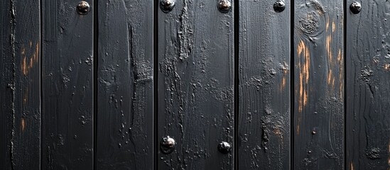 Fototapeta premium Black weathered wooden planks with metallic rivets textured background ideal for various design needs Copy Space