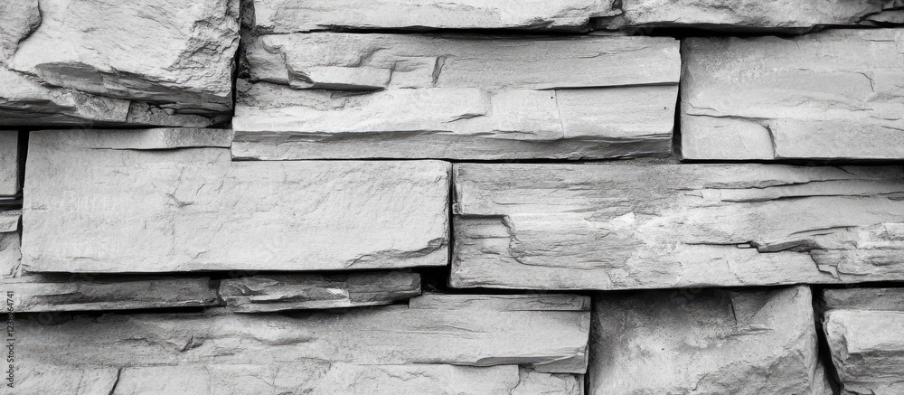 Aufkleber Textured stone wall background in grayscale with layered flat stones ideal for architectural or design applications Copy Space