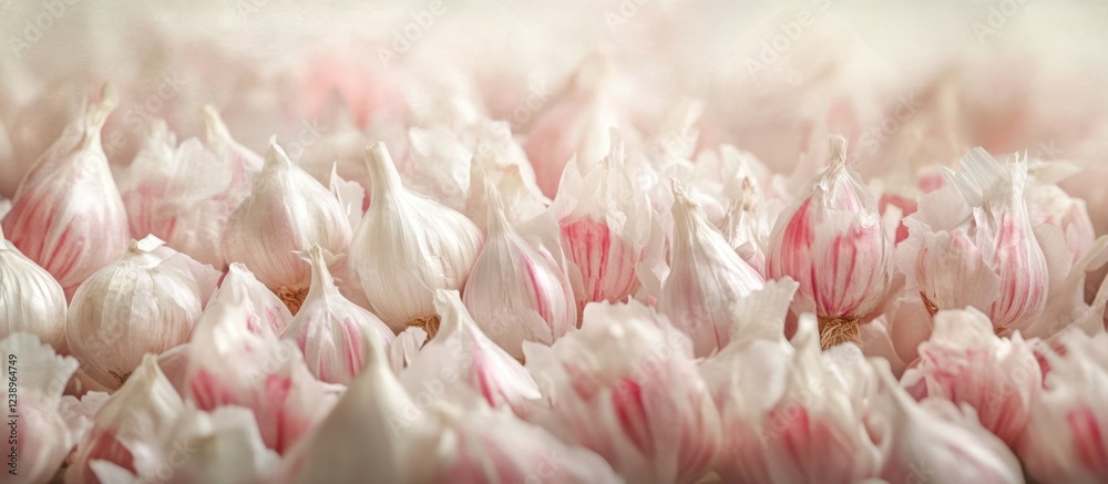 Poster close-up view of clusters of delicate pink and white flower buds with blurred background for soft ae
