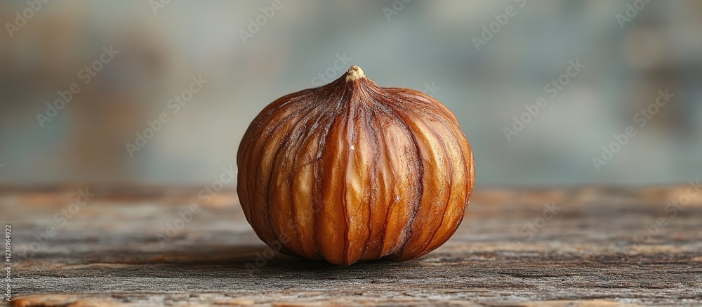 Aufkleber ripe chestnut on a rustic wooden table with blurred background copy space