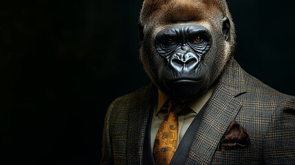 Obraz premium Sophisticated Gorilla in a Tweed Suit: A Dramatic Portrait