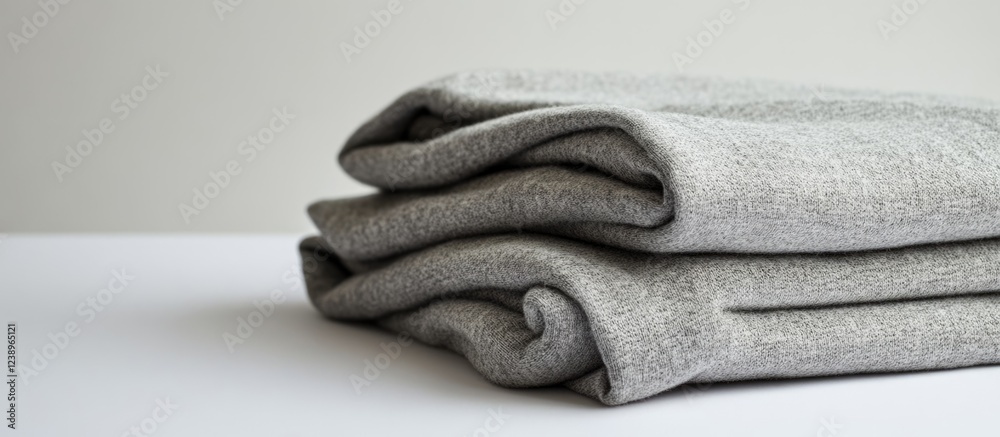 Aufkleber Gray folded fabric on a white surface with a minimalist background and Copy Space for text placement.