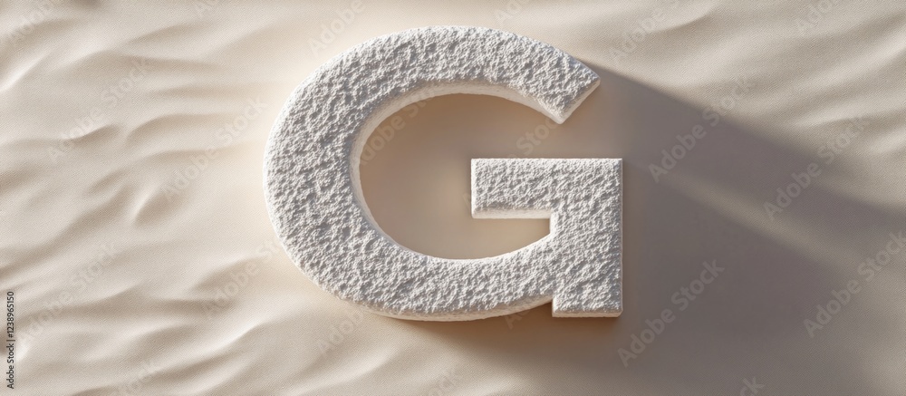 Poster Textured letter G in white on a sandy background with soft shadows and gradients Copy Space