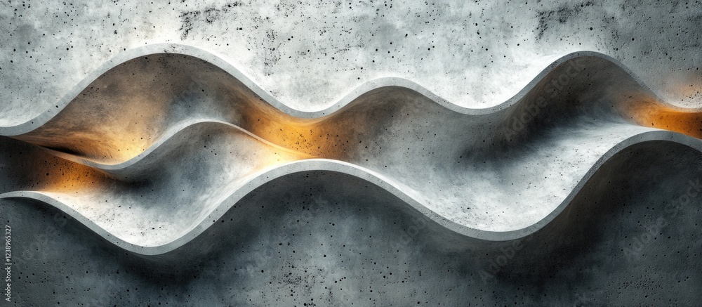 Poster Abstract textured concrete wall with wave patterns and illuminated edges creating artistic design and copy space for text.
