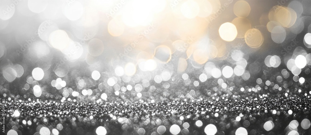 Poster Abstract background with shimmering bokeh lights in silver and gold tones suitable for festive or celebratory concepts Copy Space