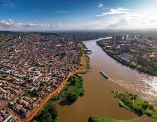aerial drone view congo river urban exploration photography kinshasa skyline brazzaville panorama african river scenery drone photography