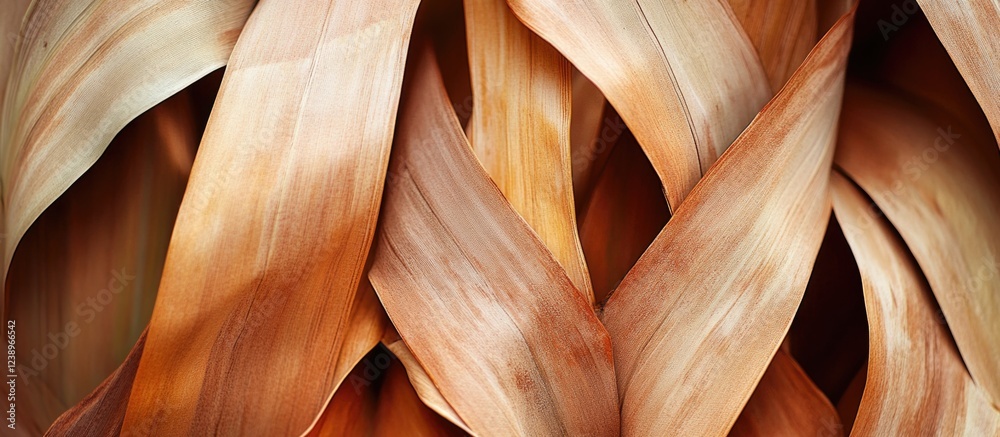 Poster abstract close-up of overlapping textured leaves in shades of brown and beige with intricate pattern