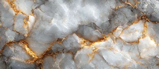 Marble texture background with gray and white veins and golden highlights suitable for design and copy space