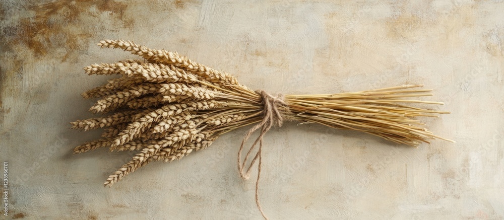 Poster dried wheat bundle tied with twine on textured background natural agriculture concept copy space