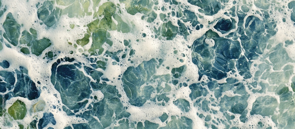 Aufkleber abstract close-up of ocean waves with foam and bubbles in various shades of blue, green and white, i