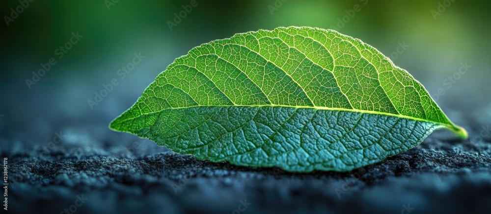 Poster Close-up of green leaf with intricate details and textures on dark background suitable for natural environments and botanical themes Copy Space