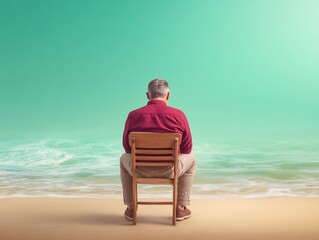 Fototapeta premium man relaxing on beach chair by waves