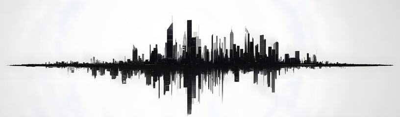 Obraz premium Abstract skyline silhouette representing urban life, with soundwave pattern and minimalist design