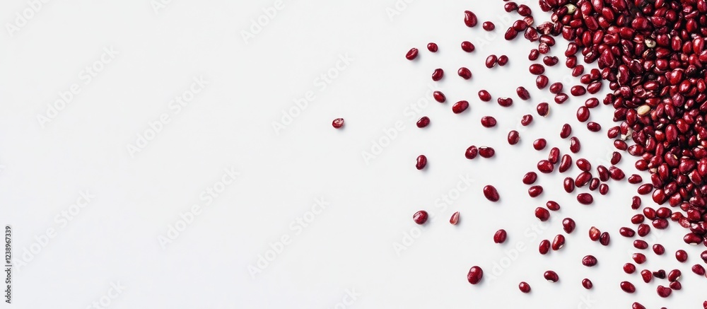 Aufkleber red adzuki beans scattered on a white background with copy space for text placement