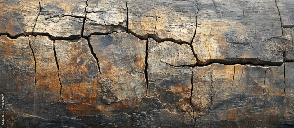 Poster cracked and weathered wooden surface with rich textures and colors suitable for backgrounds and desi