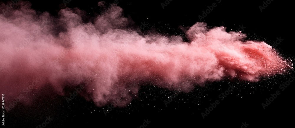 Aufkleber Pink powder explosion on black background creating dynamic cloud shape with particles and copy space for text