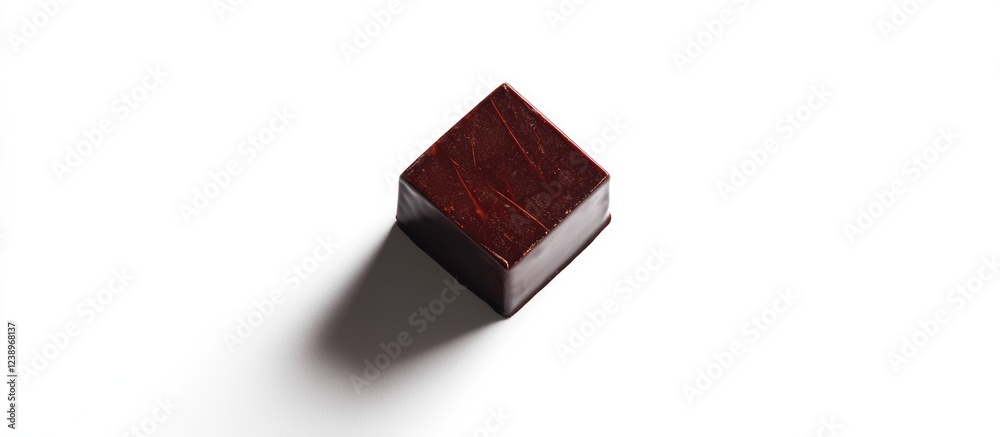 Aufkleber Red chocolate square on white background with soft shadows and ample copy space for text placement