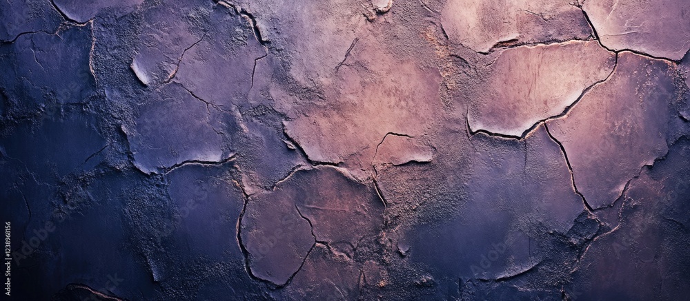 Poster textured abstract wall surface with cracks in shades of purple and blue suitable for backgrounds and