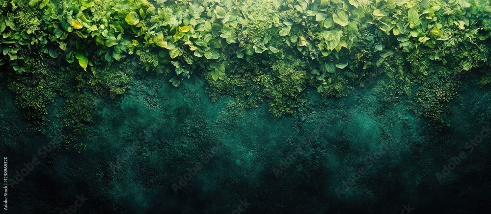 Aufkleber Lush green foliage against a textured dark background with gradient lighting and ample copy space for text placement