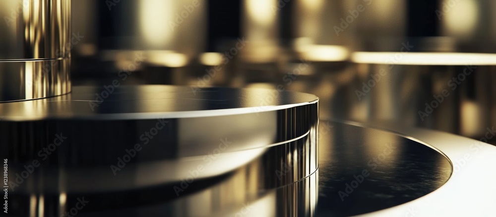 Poster abstract metallic background with circular shapes and reflections, suitable for modern design projec