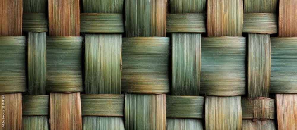 Poster woven bamboo texture background in green and brown tones ideal for decor or craft use with copy spac