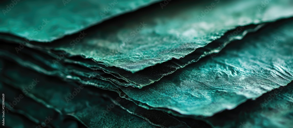 Poster textured layers of aged teal paper or material with a slight sheen and detailed folds suitable for v