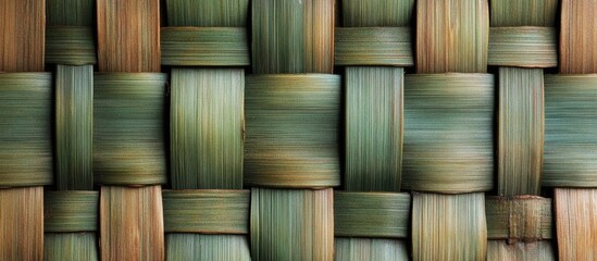 Obraz premium Woven bamboo texture background in green and brown tones ideal for decor or craft use with Copy Space for text placement