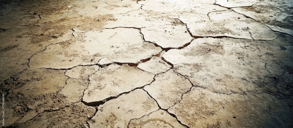Poster Cracked dry earth surface texture with visible fissures and uneven ground detail suitable for background use Copy Space
