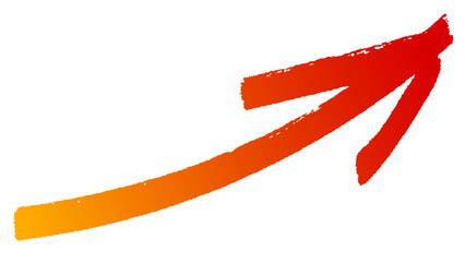 右上への上昇矢印　勢いのあるマジックの手描き風　オレンジと赤のグラデーションver.