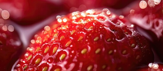 Close-up of fresh ripe strawberries with dew drops and vibrant red color ideal for food photography and culinary presentations Copy Space